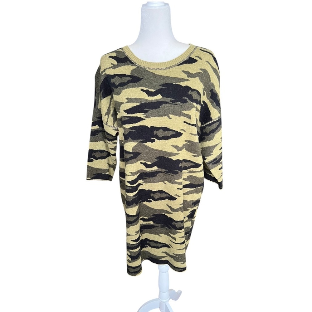 Camo Green Long-Line Knit Tunic Dress M/L Kersima Sweater Dress